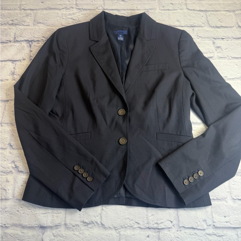 J. Crew Women's Navy Pinstripe Lightweight Wool Blazer. Fully Lined. Size 10.